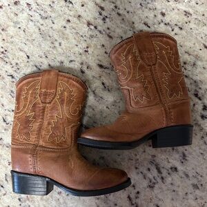 Old West Tan Leather Cowboy Boots with Brown Accents Toddler 5